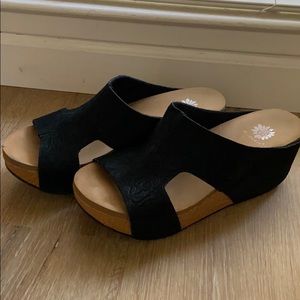 Yellow Box black wedge sandals